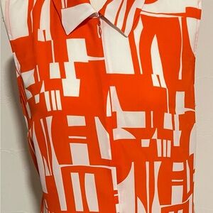 CAbi Orange and White Abstract Button Down Shirt